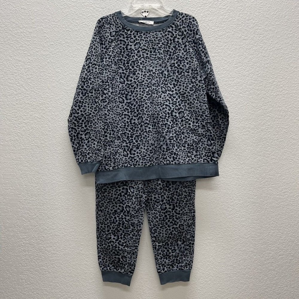 Zenana Womens Small Sweatshirt Jogger Set Gray Animal Print Crewneck 2pc Track